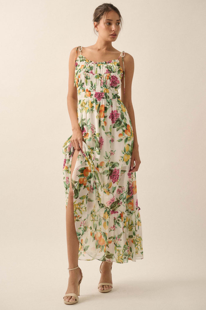 Luscious Life Fruit-Print Gathered Maxi Dress - ShopPromesa