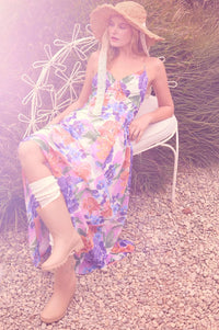 Lush Garden Floral Chiffon Open-Back Maxi Dress - ShopPromesa