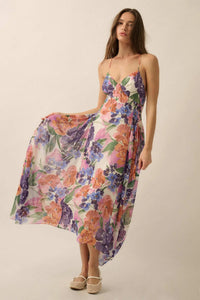 Lush Garden Floral Chiffon Open-Back Maxi Dress - ShopPromesa
