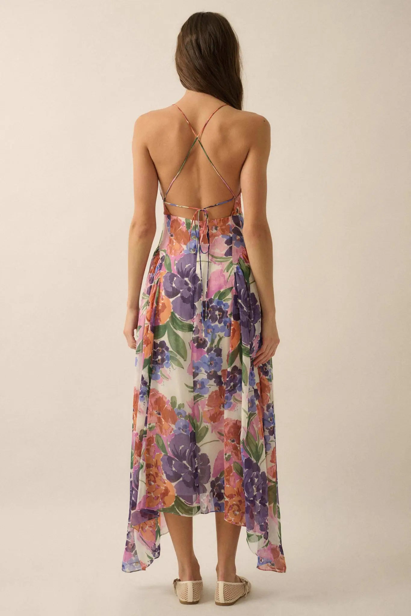 Lush Garden Floral Chiffon Open-Back Maxi Dress - ShopPromesa