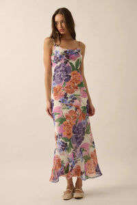 Living Lush Floral Chiffon Cowl-Neck Maxi Dress - ShopPromesa