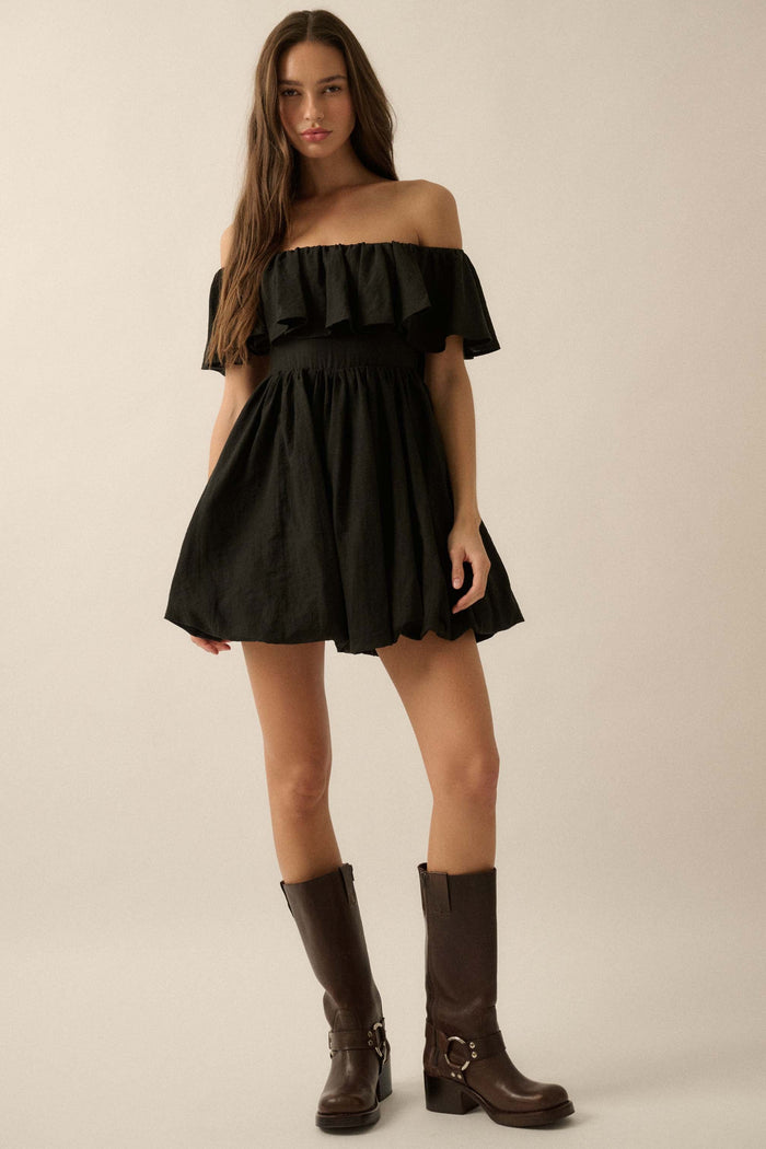 Natural Wonder Off-Shoulder Flounce Mini Dress - ShopPromesa