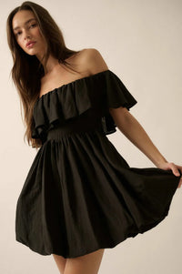 Natural Wonder Off-Shoulder Flounce Mini Dress - ShopPromesa