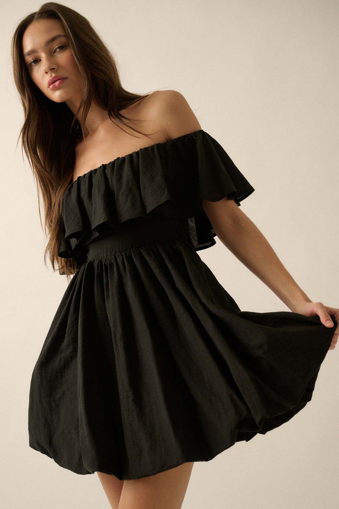 Natural Wonder Off-Shoulder Flounce Mini Dress - ShopPromesa