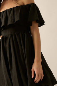 Natural Wonder Off-Shoulder Flounce Mini Dress - ShopPromesa