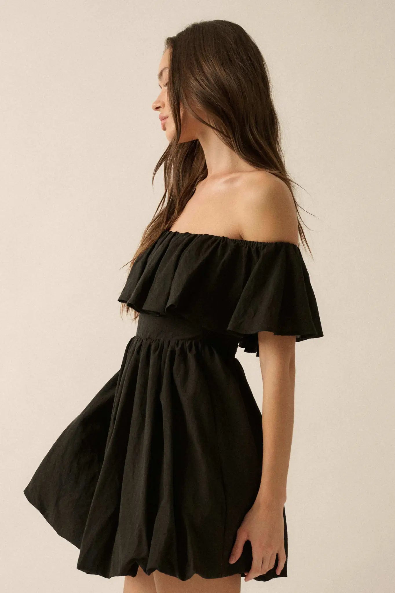 Natural Wonder Off-Shoulder Flounce Mini Dress - ShopPromesa