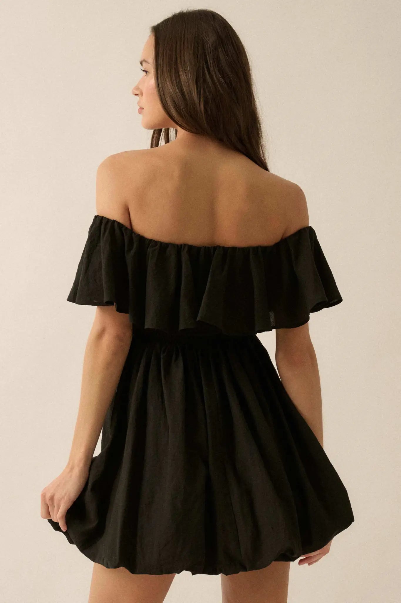 Natural Wonder Off-Shoulder Flounce Mini Dress - ShopPromesa