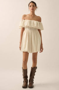Natural Wonder Off-Shoulder Flounce Mini Dress - ShopPromesa