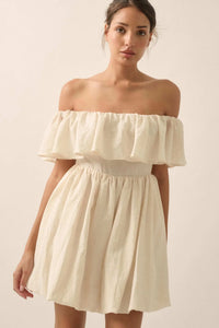 Natural Wonder Off-Shoulder Flounce Mini Dress - ShopPromesa