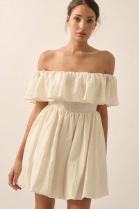 Natural Wonder Off-Shoulder Flounce Mini Dress - ShopPromesa