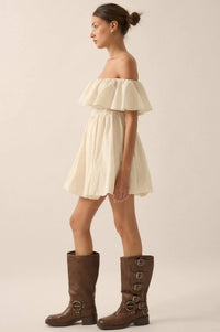 Natural Wonder Off-Shoulder Flounce Mini Dress - ShopPromesa