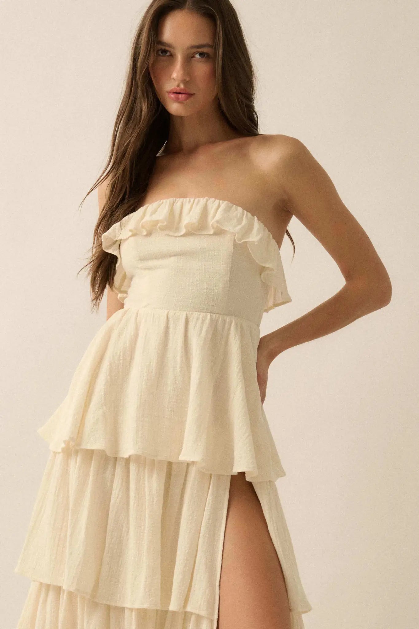 Tiers in Heaven Strapless Tiered Ruffle Maxi Dress - ShopPromesa