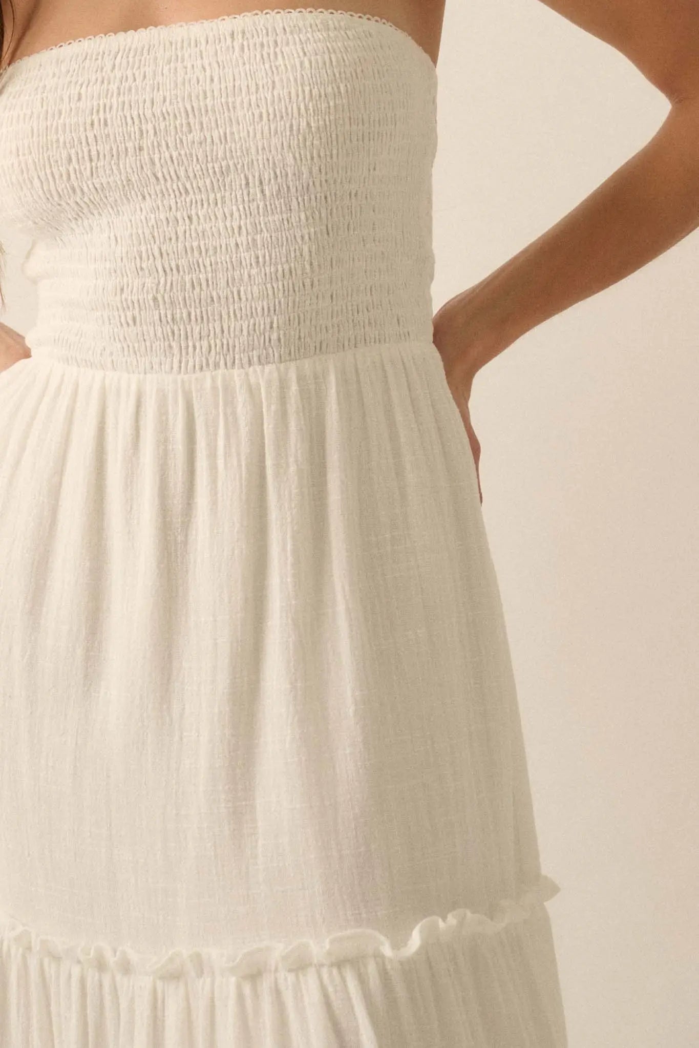 Free at Heart Lace-Inset Strapless Maxi Dress Off White / M Free at Heart Lace-Inset Strapless Maxi Dress Off White / M