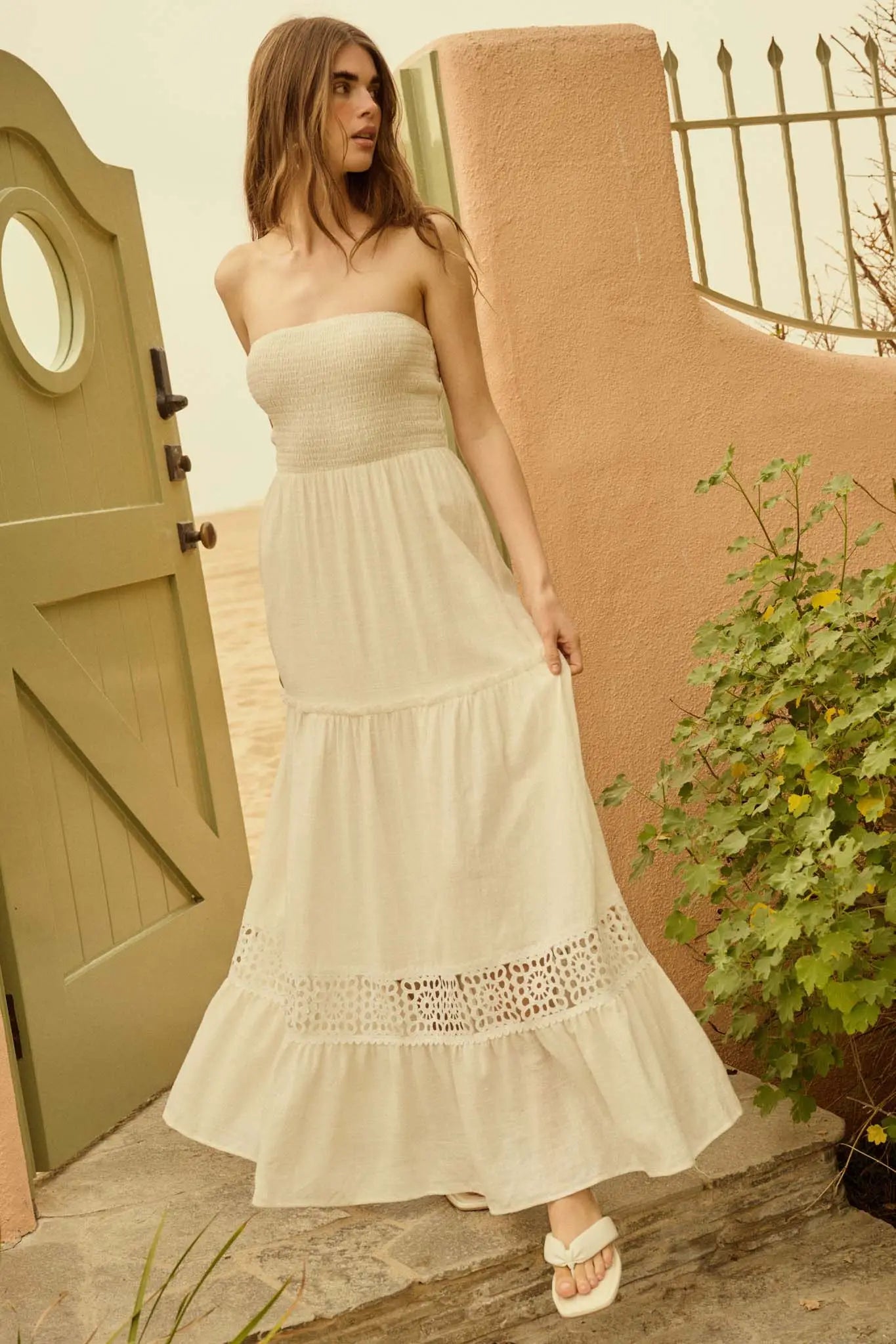 Free at Heart Lace-Inset Strapless Maxi Dress, Off White / L Free at Heart Lace-Inset Strapless Maxi Dress, Off White / L