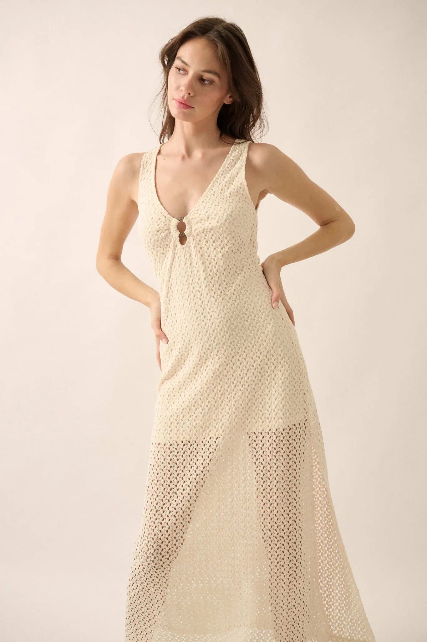 Chase the Sun Crochet Knit O-Ring Maxi Dress - ShopPromesa