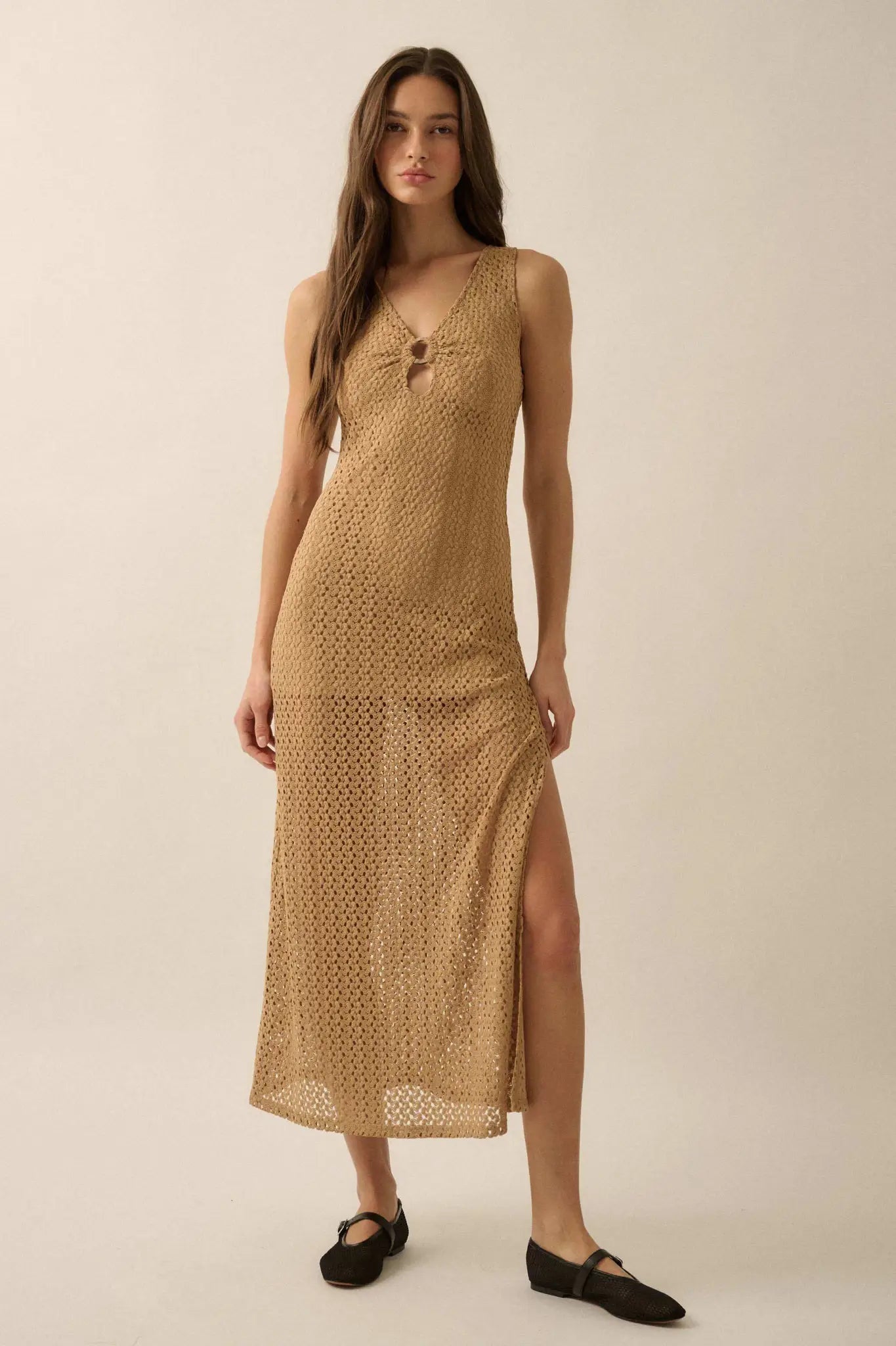 Chase the Sun Crochet Knit O-Ring Maxi Dress - ShopPromesa