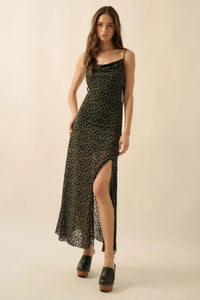 Wild Romance Leopard Mesh Cowl-Neck Maxi Dress - ShopPromesa