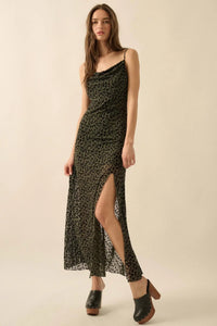 Wild Romance Leopard Mesh Cowl-Neck Maxi Dress - ShopPromesa
