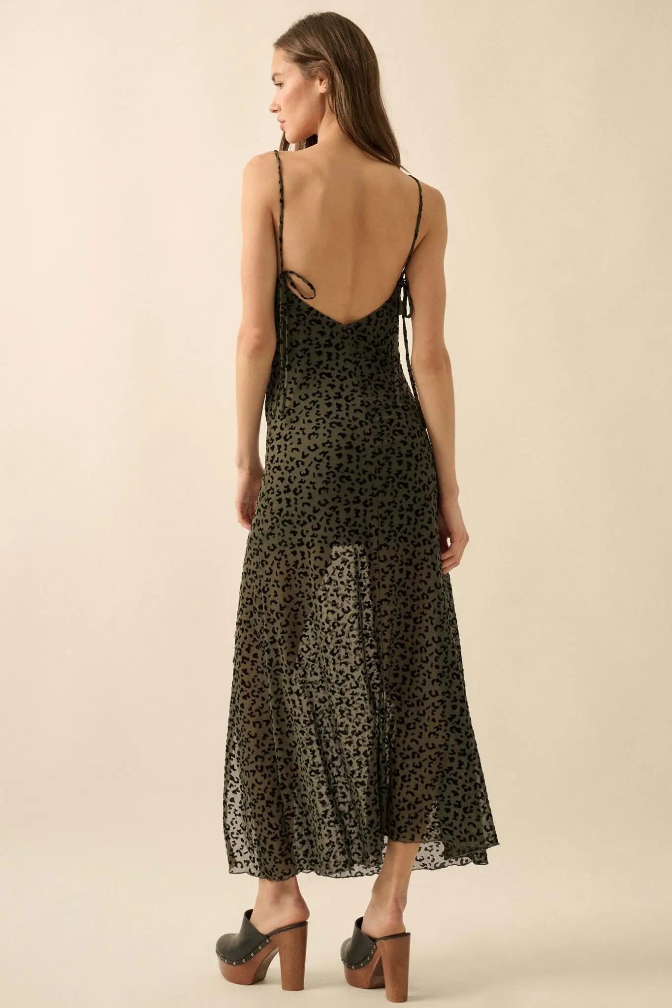 Wild Romance Leopard Mesh Cowl-Neck Maxi Dress Taupe / M Wild Romance Leopard Mesh Cowl-Neck Maxi Dress Taupe / M