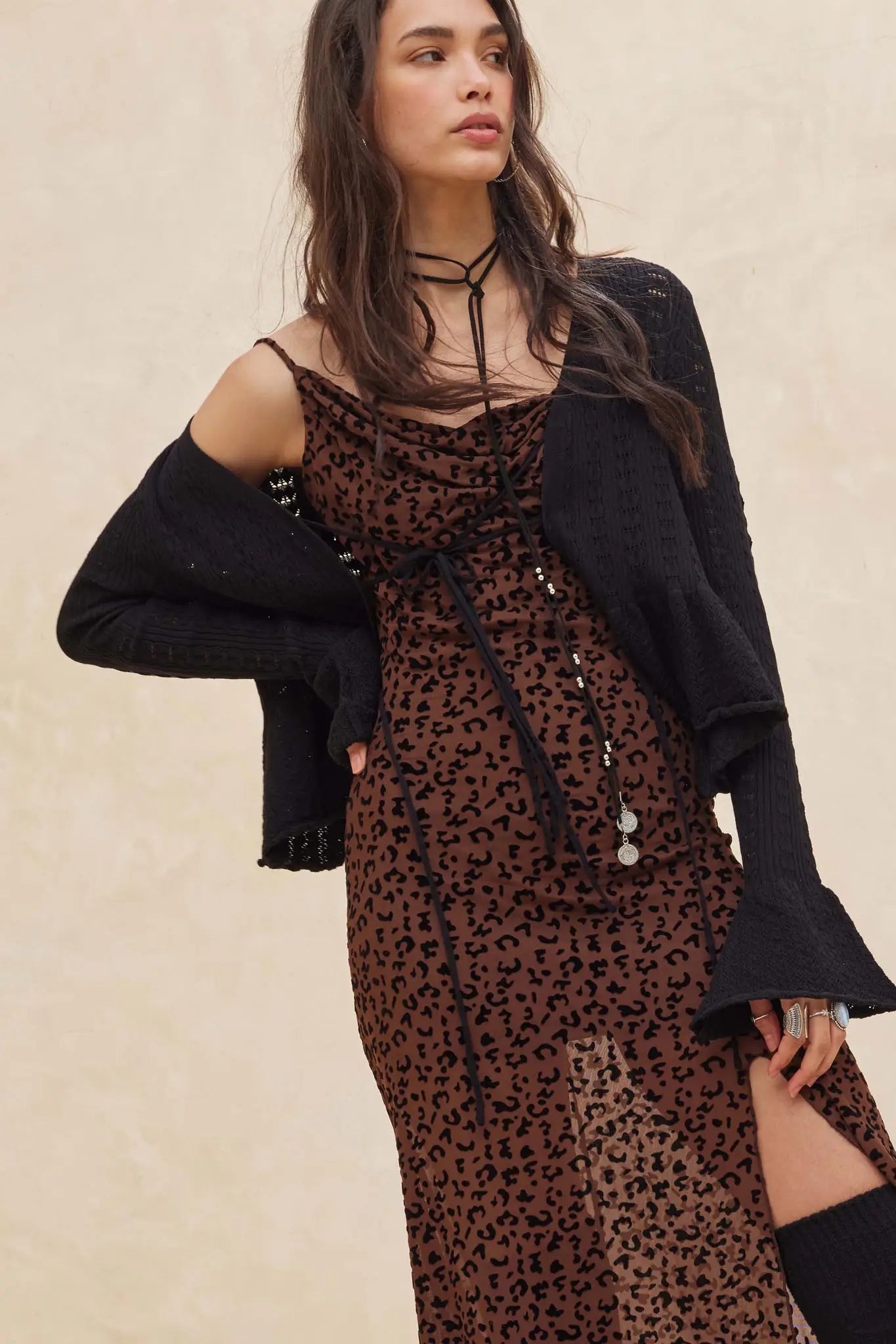 Wild Romance Leopard Mesh Cowl-Neck Maxi Dress - ShopPromesa