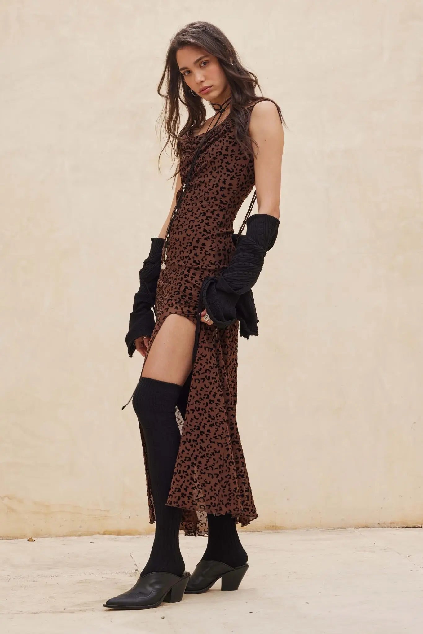 Wild Romance Leopard Mesh Cowl-Neck Maxi Dress - ShopPromesa