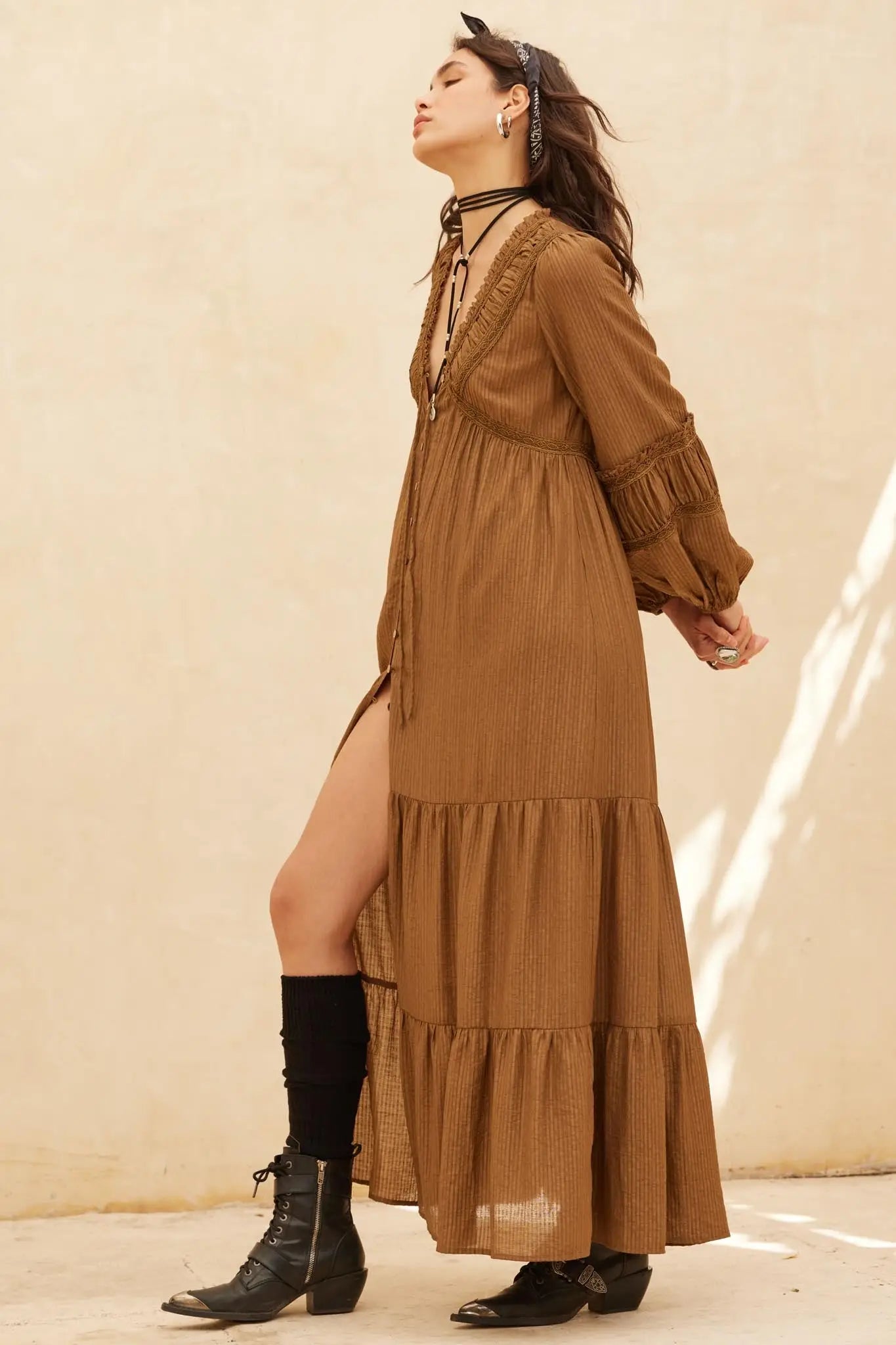 Love Abounds Button-up Balloon-Sleeve Maxi Dress - ShopPromesa