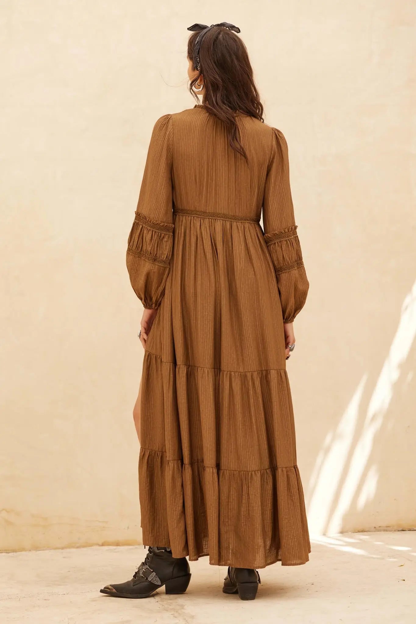 Love Abounds Button-Up Balloon-Sleeve Maxi Dress Chocolate / S Love Abounds Button-Up Balloon-Sleeve Maxi Dress Chocolate / S