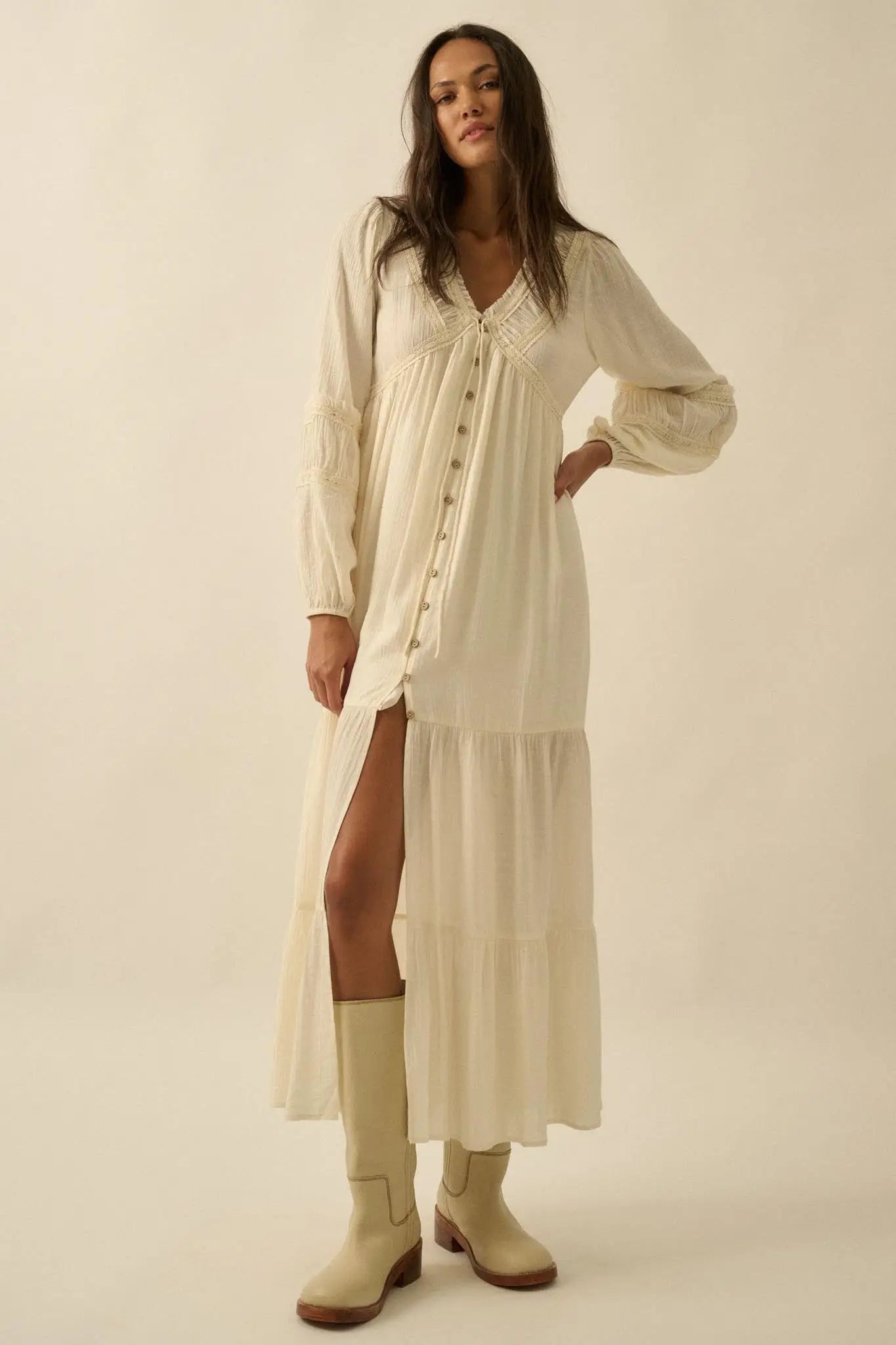 Love Abounds Button-up Balloon-Sleeve Maxi Dress - ShopPromesa