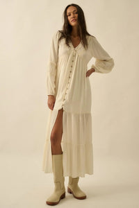 Love Abounds Button-up Balloon-Sleeve Maxi Dress - ShopPromesa