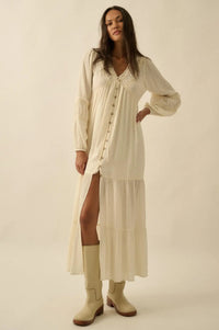 Love Abounds Button-up Balloon-Sleeve Maxi Dress - ShopPromesa
