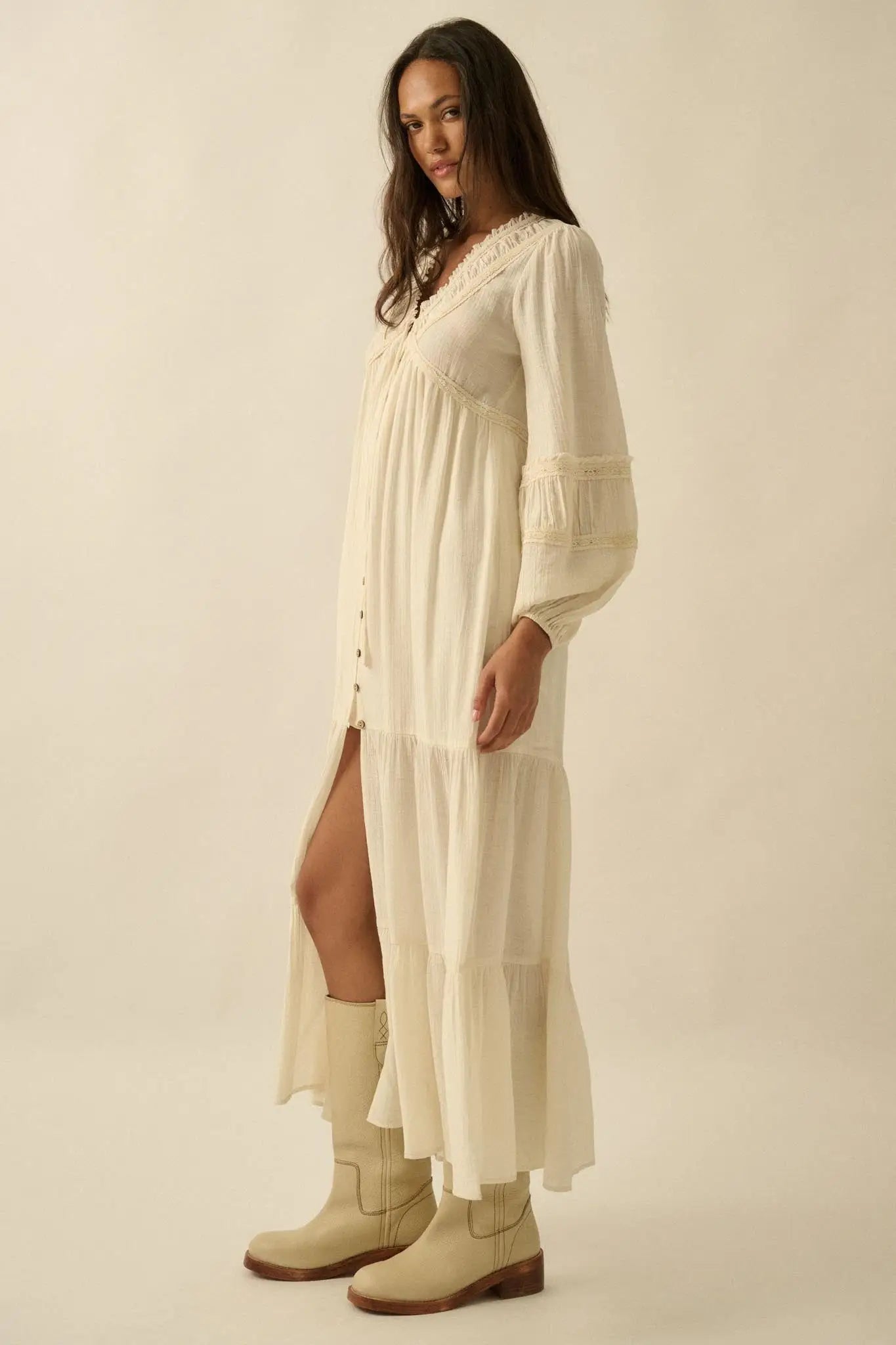 Love Abounds Button-up Balloon-Sleeve Maxi Dress - ShopPromesa