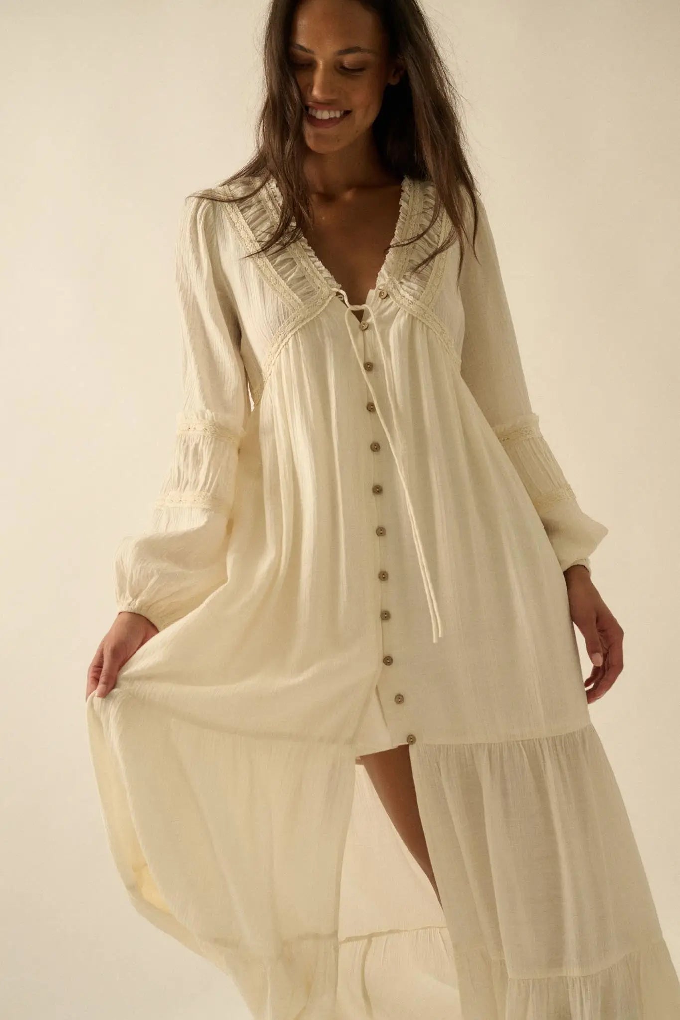 Love Abounds Button-up Balloon-Sleeve Maxi Dress - ShopPromesa