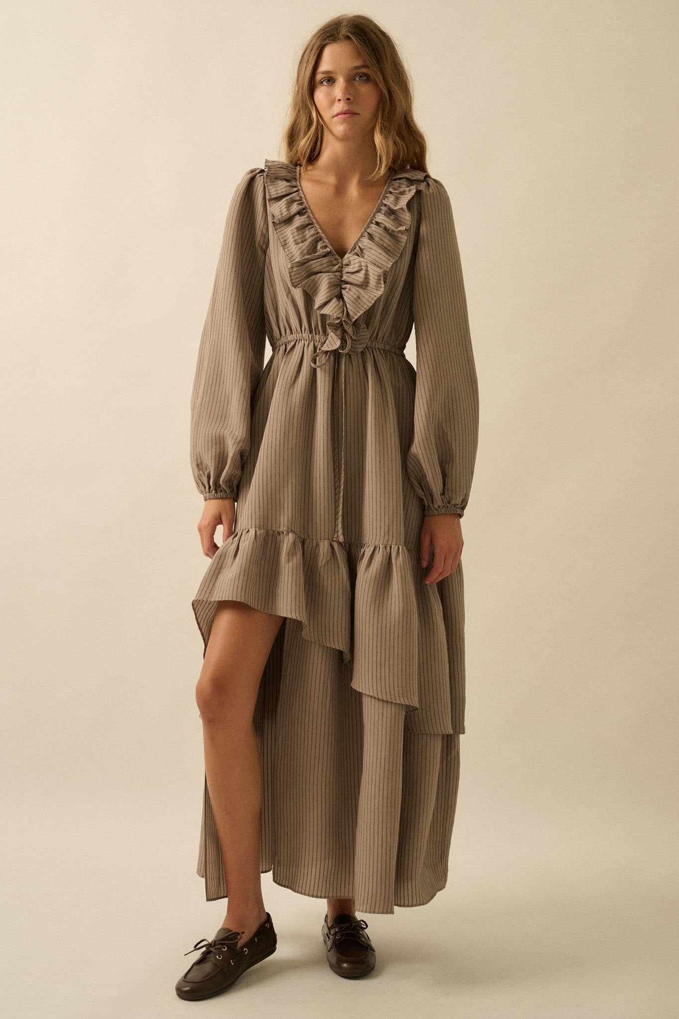 Longing for Love Ruffled Peasant Maxi Dress Espresso / S Longing for Love Ruffled Peasant Maxi Dress Espresso / S