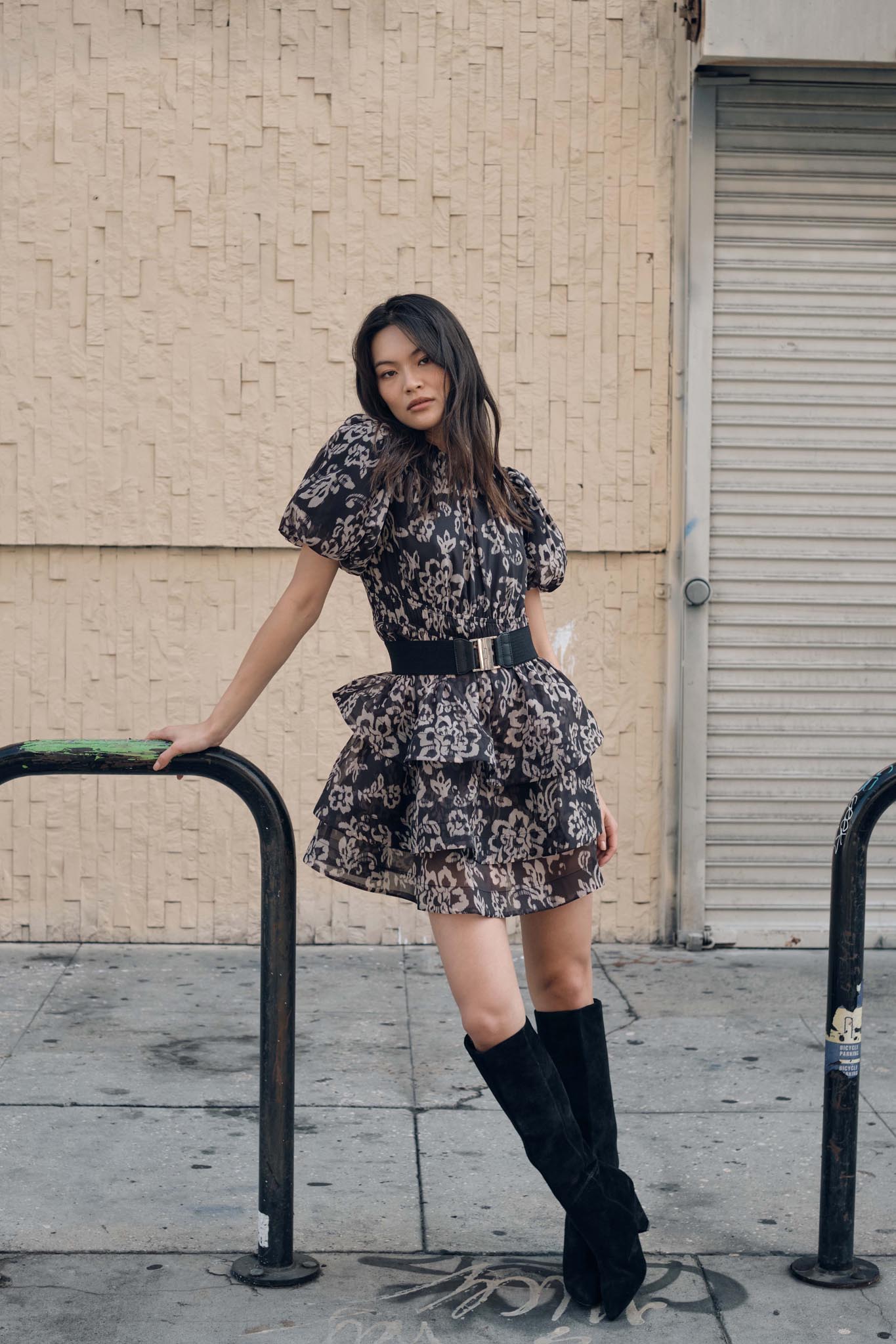 Graceful Blooms Floral Organza Tiered Mini Dress