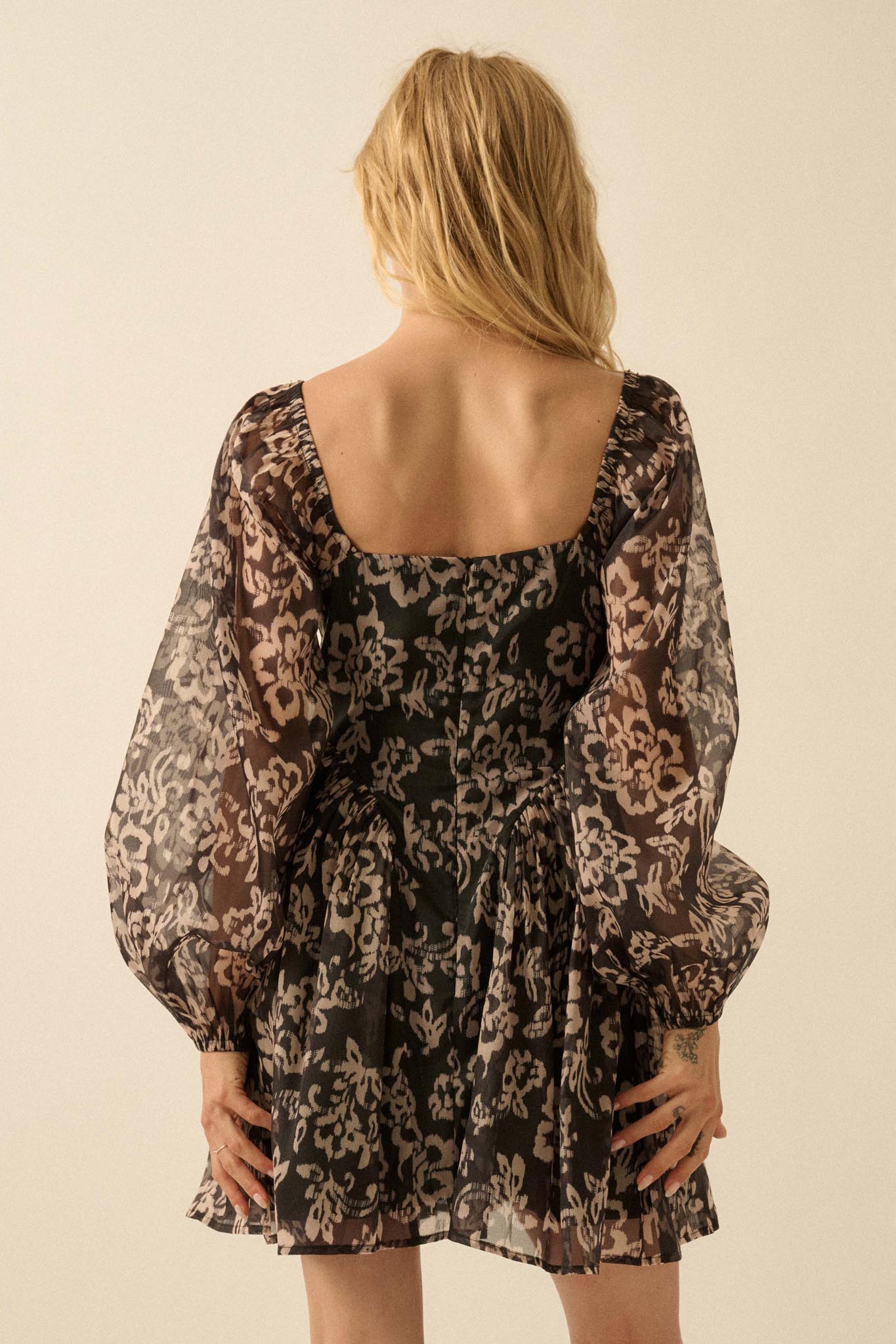 Flowering Grace Floral Organza Peplum Mini Dress - ShopPromesa