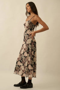 Moonlit Blossoms Floral Mesh Cami Midi Dress - ShopPromesa