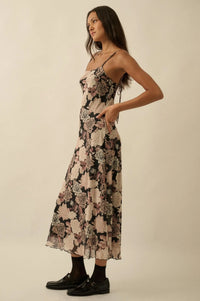 Moonlit Blossoms Floral Mesh Cami Midi Dress - ShopPromesa