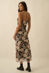 Moonlit Blossoms Floral Mesh Cami Midi Dress - ShopPromesa