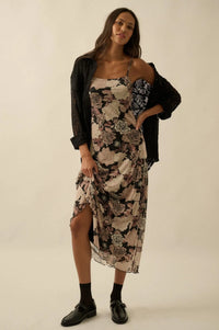 Moonlit Blossoms Floral Mesh Cami Midi Dress - ShopPromesa