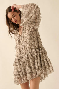 Beautiful Embrace Floral Chiffon Ruffle Mini Dress - ShopPromesa