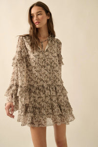 Beautiful Embrace Floral Chiffon Ruffle Mini Dress - ShopPromesa