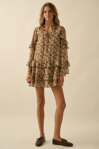 Beautiful Embrace Floral Chiffon Ruffle Mini Dress - ShopPromesa