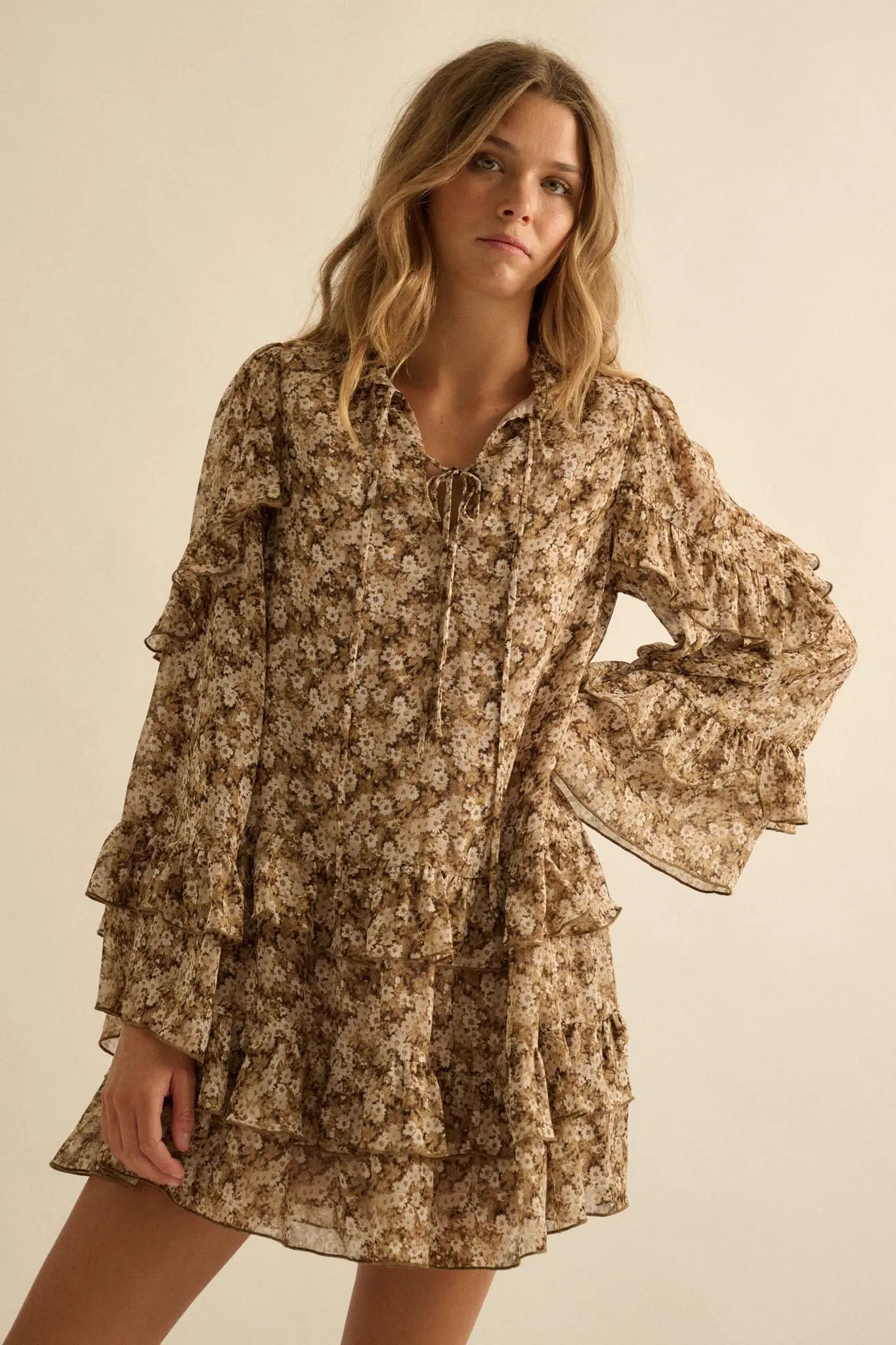 Beautiful Embrace Floral Chiffon Ruffle Mini Dress - ShopPromesa