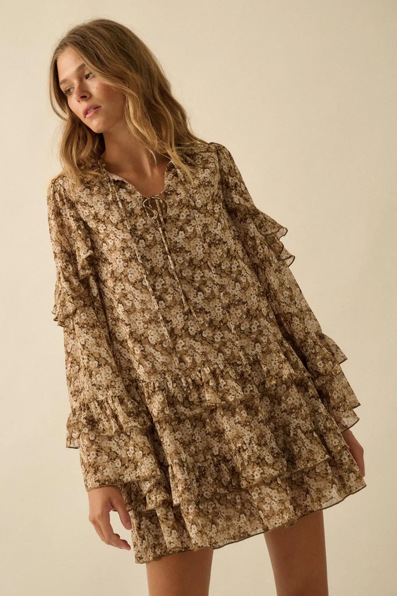 Beautiful Embrace Floral Chiffon Ruffle Mini Dress - ShopPromesa