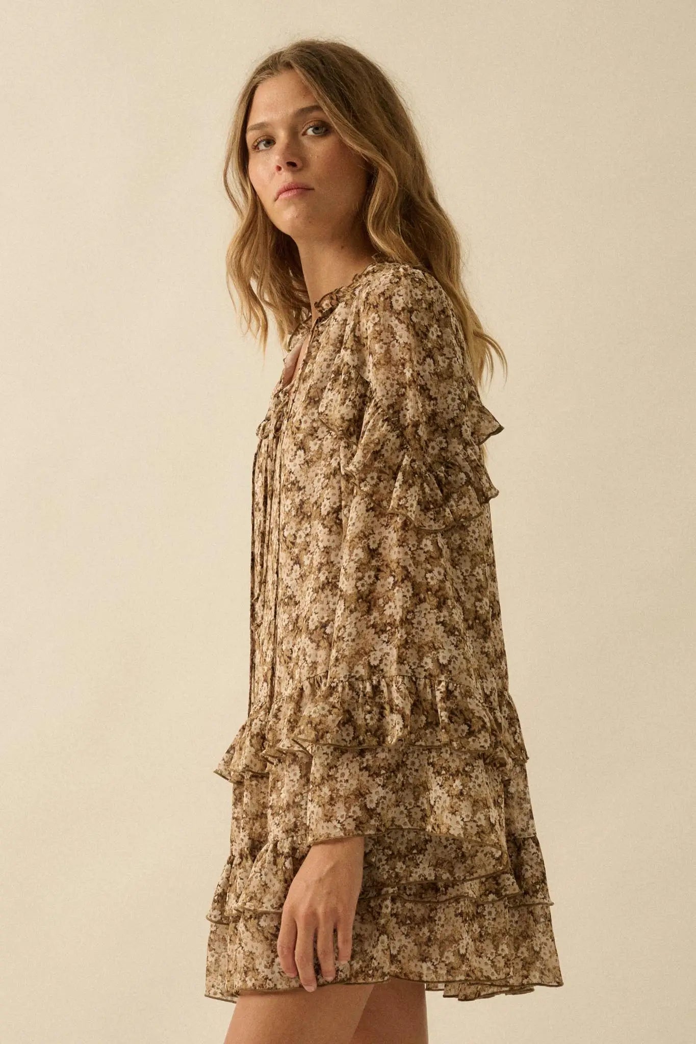 Beautiful Embrace Floral Chiffon Ruffle Mini Dress - ShopPromesa