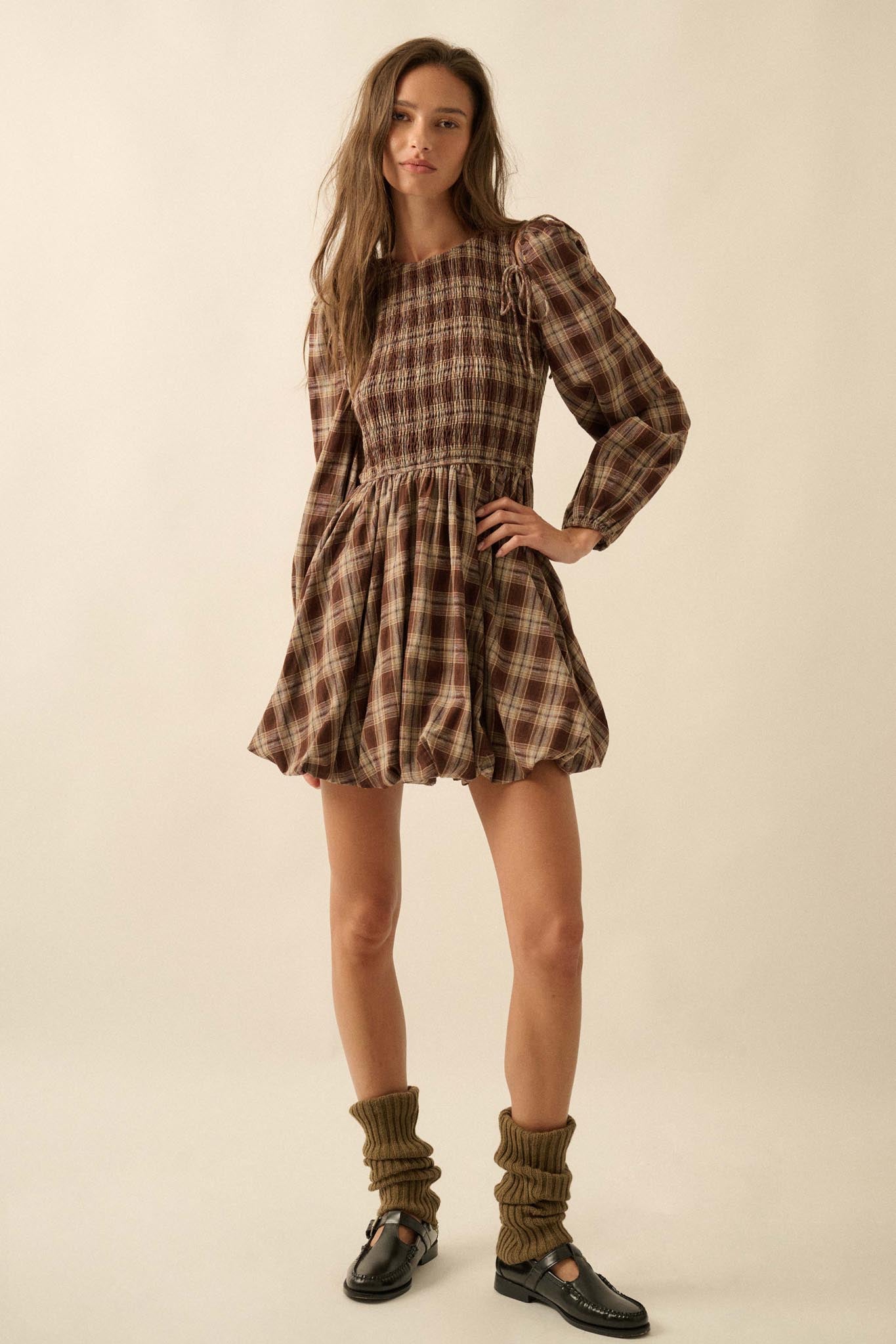 Together Again Plaid Detachable-Sleeve Mini Dress - ShopPromesa