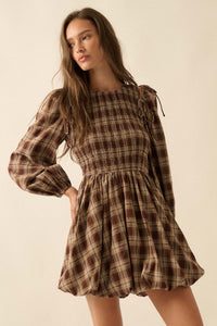 Together Again Plaid Detachable-Sleeve Mini Dress - ShopPromesa