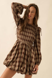 Together Again Plaid Detachable-Sleeve Mini Dress - ShopPromesa