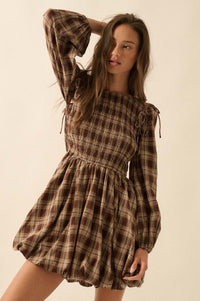 Together Again Plaid Detachable-Sleeve Mini Dress - ShopPromesa