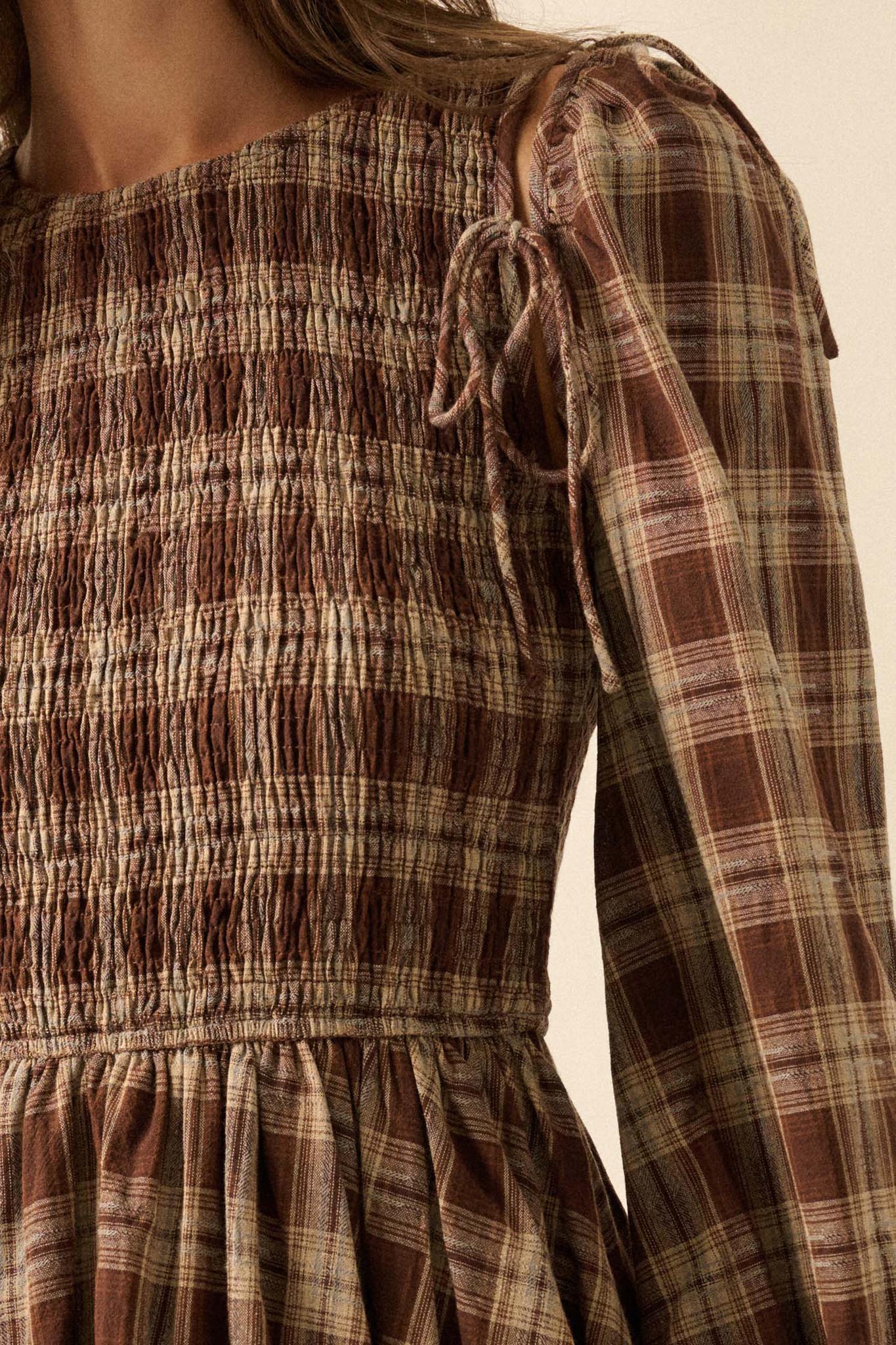 Together Again Plaid Detachable-Sleeve Mini Dress - ShopPromesa